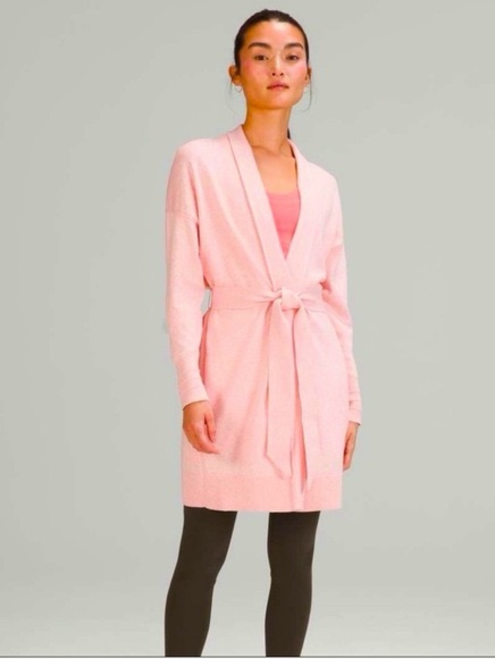 Size 6 Lululemon Cotton Cashmere Knit Wrap Cardi Sweater Heathered Dew Pink